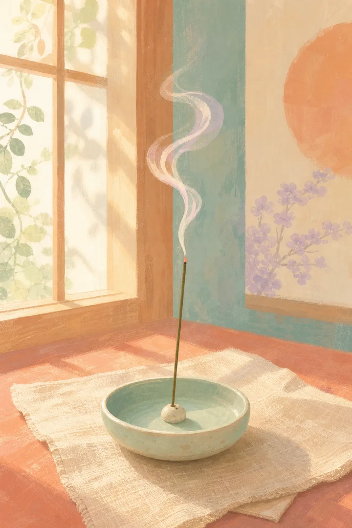 天然お香 CRYSTAL INSENCE のある朝のひととき（イラスト）